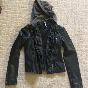 Free People hooded vegan leather jacket